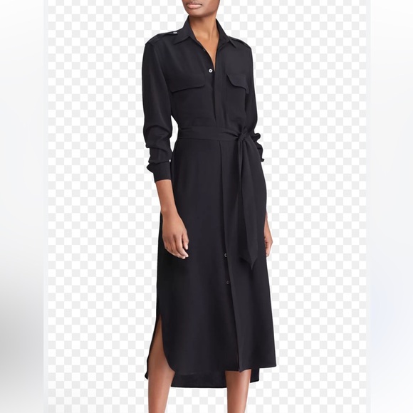 Polo Ralph Lauren black silk button down long sleeve dress 8